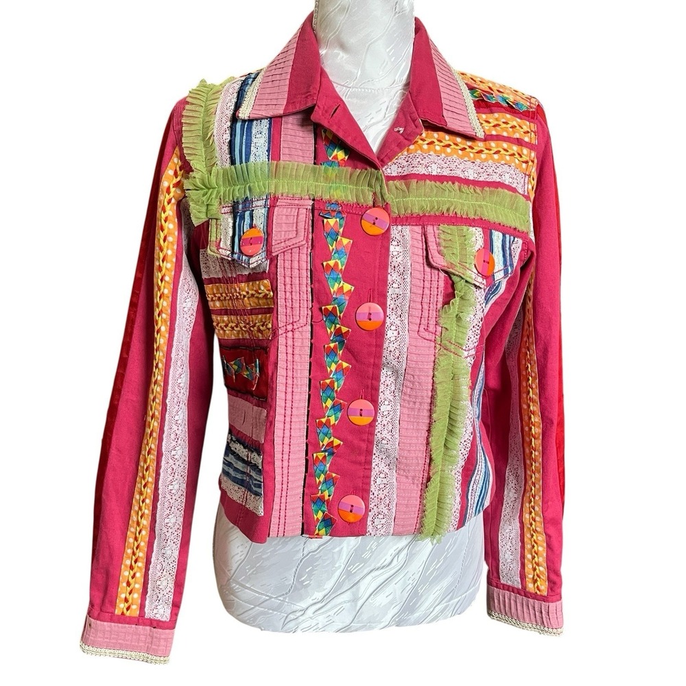 Minnies Closet Cropped Jacket Sz S Multicolor Artsy Colorful Barbiecore *READ*
